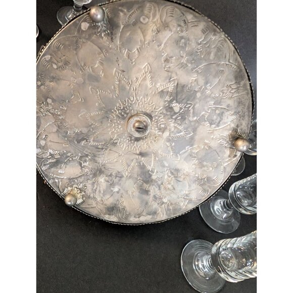 Vintage Silver-Plated Tray With Handle & 5 SherryGlasses Set - Picture 4 of 6